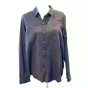 NWT Womens L/S XL Gap dot embroidered navy blouse semi transparant